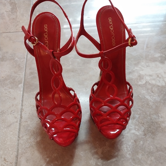 Sergio Rossi Shoes - Sergio Rossi red patent leather platform heels